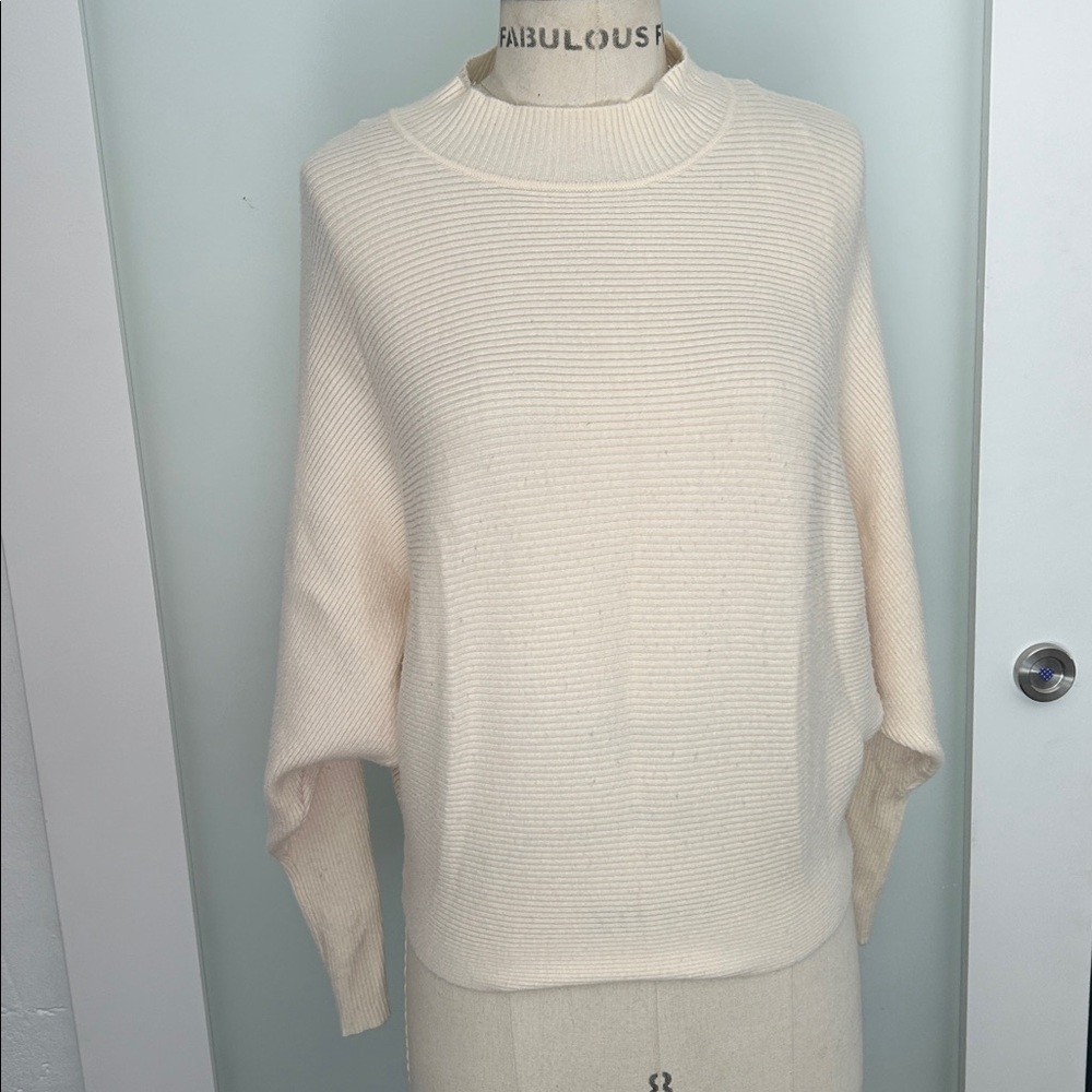 Zara cream ribbed mock neck knit stretch sweater small